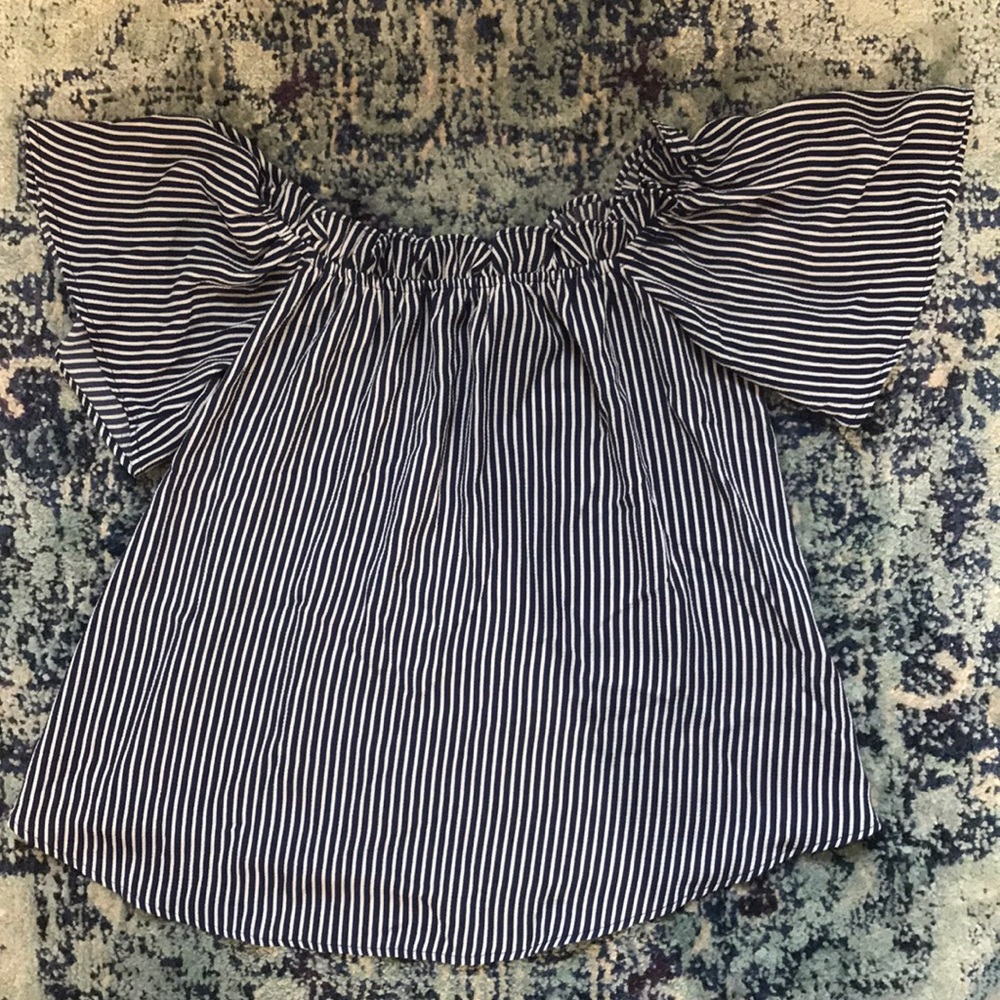 Navy and White Stripe Off the Shoulder Top
